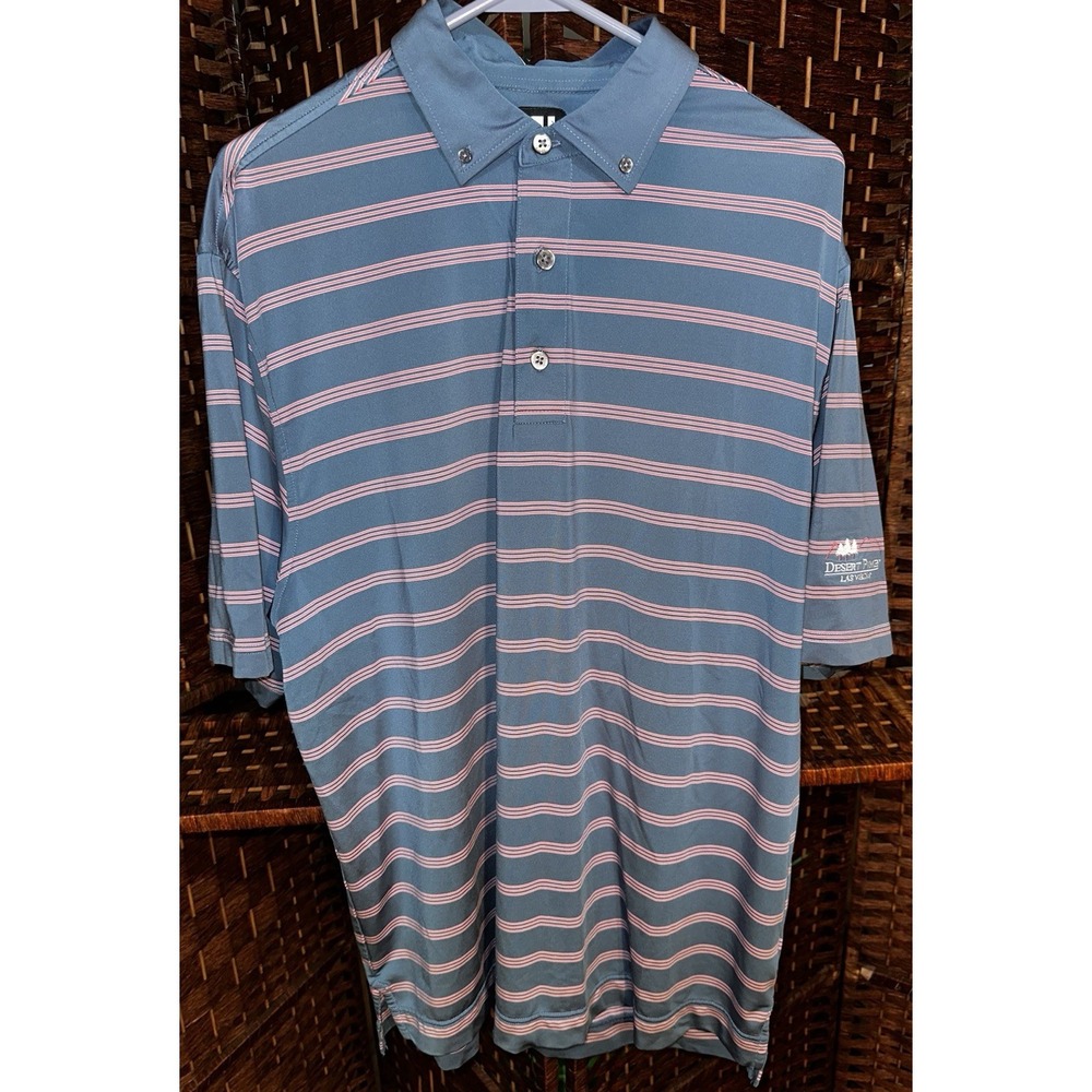 Foot Joy Polo Shirt Mens L Blue Striped Pink Perfomance Lightweight Golf